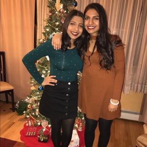 Burnt orange colored dress, with keyhole neck!